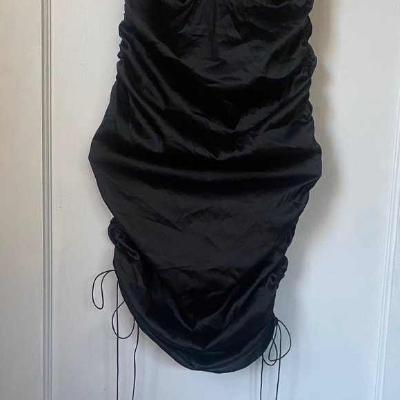 For Love And Lemons - Rouched Satin Black Mini Dress w/ Bedazzled Cups - Picture 3 of 13